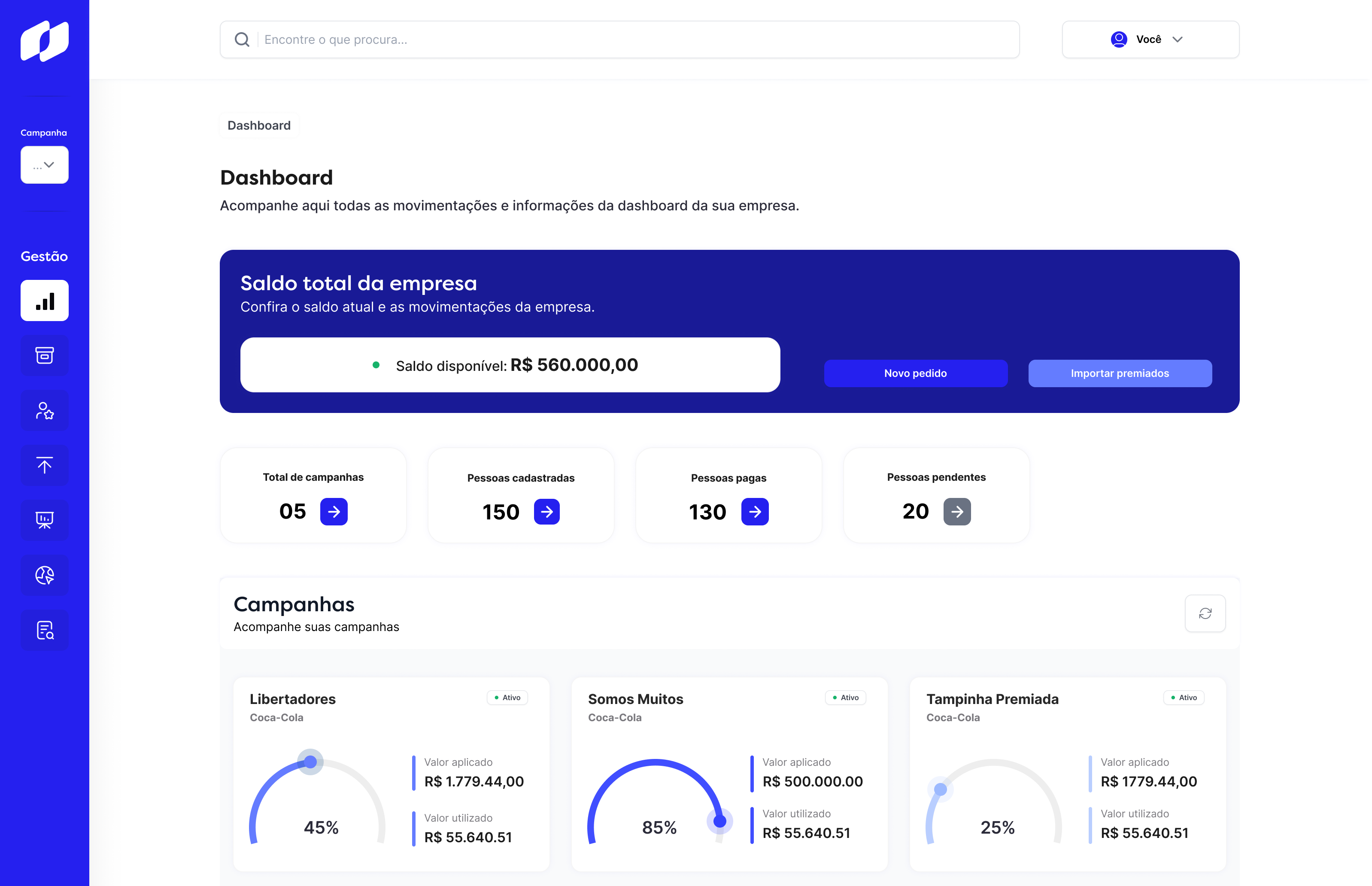Visão prévia do novo painel LinkPrêmio CARD